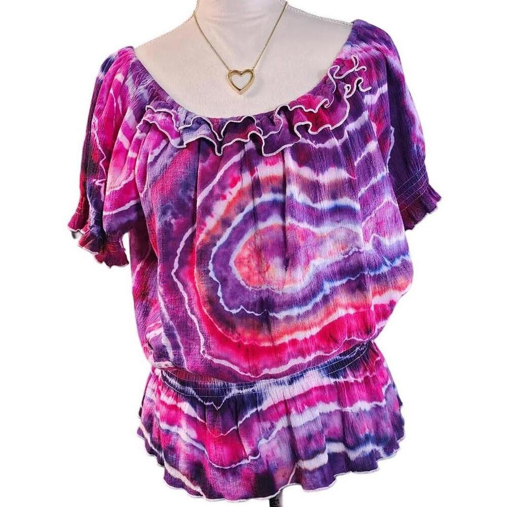 Elementz. Y2K, Tie-Dye 'Off-the-Shoulder' Peplum Top. Size: Large